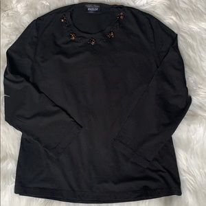 Basler black tshirt with collar bead embellishment